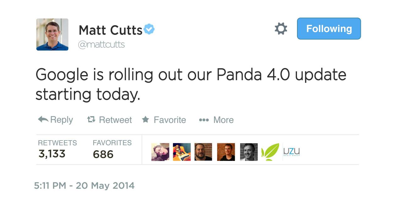 Matt Cutts Twitter post about Google Panda 4.0 Update