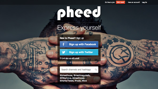 Pheed sign up page 
